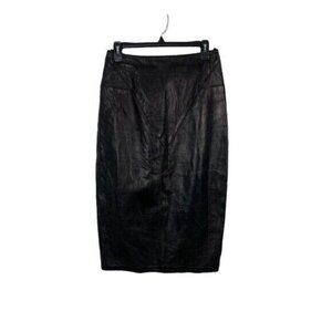 Viadana Black Leather Skirt 42 Back Zip Pencil Edgy Officewear Minimalist